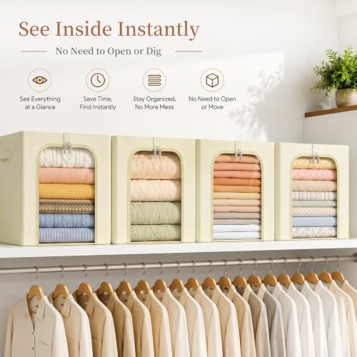 GoMaihe Clothes Storage Bins with Metal Frame for Closet, 40L 4-Pack Beige