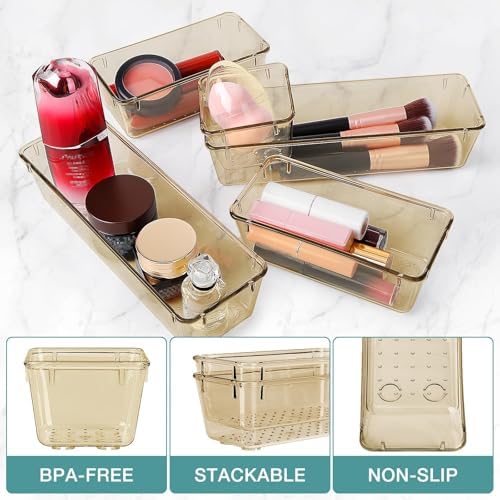 25 PCS Drawer Organizer Set, 5 Size Bathroom and kitchen organizer Trays | Bathroom and kitchen Drawer cabinet organizer Trays, Clear Storage Bins for Makeup, Jewelry, Utensils and Gadgets