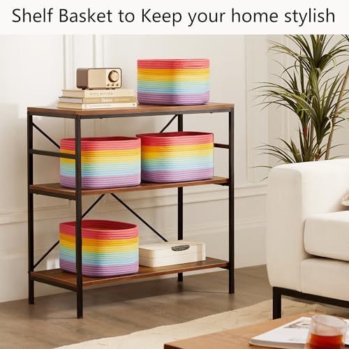 Rainbow Rope Basket for Storage 4 Pack Kids Baskets for Shelves