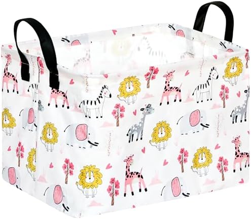 Gift Toy Storage Basket for Girls and Boys, Storage Organizer for Nursery Hamper Home Bedroom Laundry Hamper Shelf Easter Baskets (Pink Zoo)