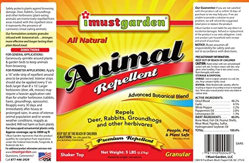 I Must Garden Deer, Rabbit and Groundhog Repellent: All-Weather Granular Formula – 5 lb. Shaker Jar