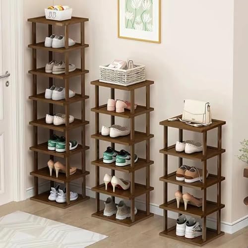 AFOORD Vertical Shoe Rack-Tall Narrow Shoe Rack Organizer for Small Spaces,17Tier Bamboo Shoen Shelf for Entryway,Closet,Corner,Doorway,Skinny Shoe Shelf Space Saving Shoe Storage,Free Stackable DIY
