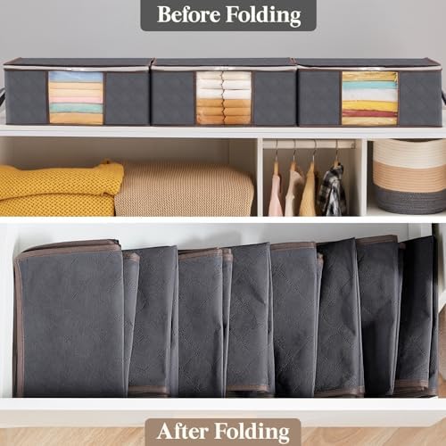 Lifewit 8 Pack 35L Clothes Storage Bins with Lids, Foldable Blanket Storage Bags with Zippers, Clear Window and Reinforced Handles, Closet and Organization for Clothing, Sweater, Comforter, Bedding