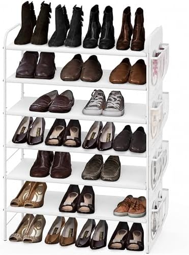 Simple Houseware 6-Tier Shoe Rack Organizer w/Side Hanging Pockets, White