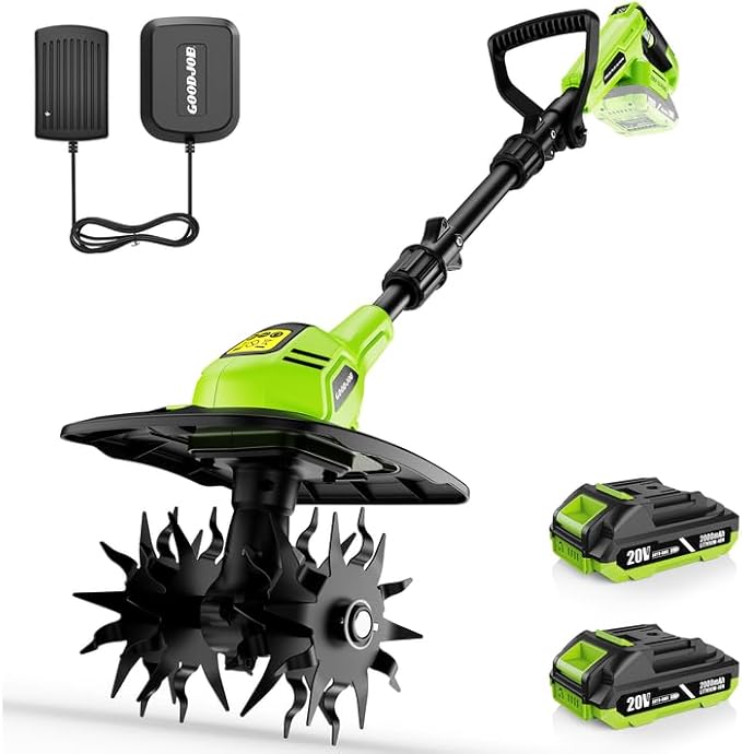 Electric Tiller Cultivator for Gardening, 360RPM Cordless Tiller with 48 Steel Tines, 9 Inch Tilling Width, 20V Battery Powered Garden Cultivator, Small Garden Tiller for Soil with 2 * 2.0Ah Batteries