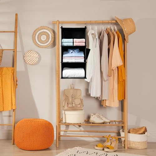 Hanging Closet Organizer and Shelves,3 Shelves with 1 Side Pockets (Black)