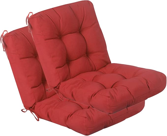 QILLOWAY Outdoor Chair Cushion for Patio Furniture, Waterproof Patio Cushions Set of 2 with Ties, Fade Resistant Replacement Pads for Outdoor Rocking Chairs,Red