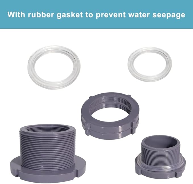 Ququyi 3 Inch PVC Bulkhead Water Tank Connector Adapter Fitting with Plugs Thru-Bulk Pipe Fitting for Rain Barrels, Aquariums, Ponds(Set of 1)