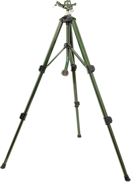 RESTMO Tripod Base Zinc Impact Sprinkler, 360° Rotating & 3-Height Adjustable Tripod, Heavy Duty Full Metal Sprinkler for Agriculture and Large Yard Irrigation