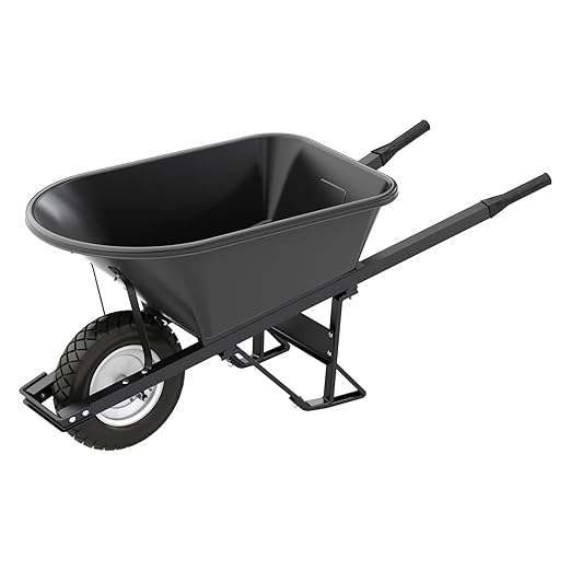 Bon 28 910 Premium Contractor Grade Poly-Tray Single Wheel Wheelbarrow with Steel Handle and Flat Free Tire, 5-3/4 Cubic Feet