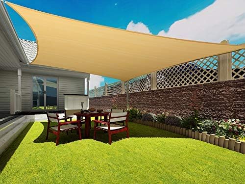 Rectangle Sun Shade Sail Canopy, 16' x 20' Outdoor Shade Cloth Patio Cover - Sunshade Sails Awning Shelter for Deck Garden Lawn Yard (Sand)
