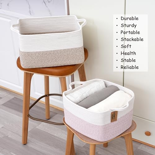 COMFY-HOMI 3PACK Cotton Rope Square Basket with Handles for Shelves| Storage|Baby Basket for GIF|Shoe Basket for Organizing|New13.5" x 11" x 9.5" for Living Room