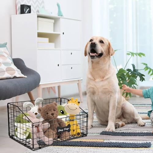 Geyecete Toy box for dogs large Dog Toy organizer Pet wire folding basket DOG TOY container dog toy box-Chew-Proof Dog Food Toy Storage-Black