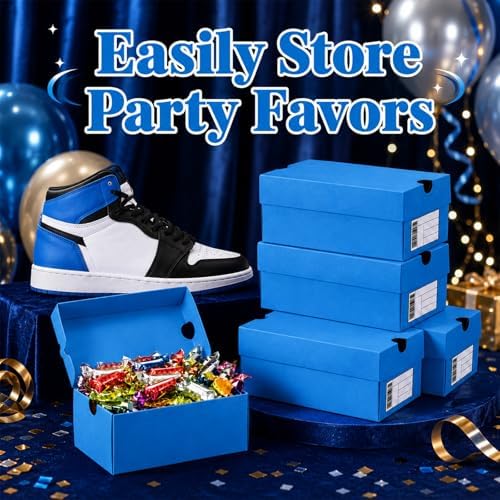 Bornerwhite 12 Sets Mini Shoe Gifts Boxes Mini Sneaker Boxes 4.7x2.5x2 Small Shoe Cases Cardboard Sports Theme Small Gift Case with Writable Label Birthday Party Favor for Candies Cookies Snacks Blue