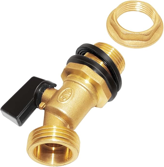 Joywayus Brass Water Container/Rain Barrel Spigot 3/4" GHT to 1/2" Male Threaded Quarter Turn Ball Valve with Bulkhead Fitting, Suitable for Garden Hose Thread Connection