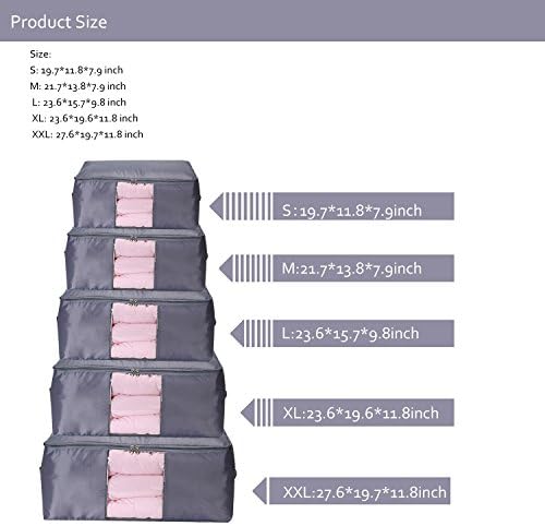 Comforter Storage Bags Pack of 2,Pillow Beddings/Blanket Clothes Organizer Storage Containers with Zippers,Breathable and Moistureproof(Grey 2pcs, XXL)