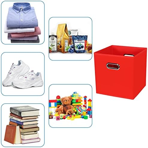 Fabric Cubby Storage Bins,13x13x13 Inches,Cube Organizer Bin Foldable Storage Boxes with Dual Handles Fabric Organizer Box and collapsible Storage basket,Set of 8,Red