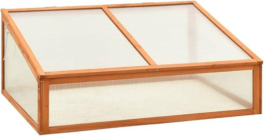 Solid Firwood Garden Portable Wooden Greenhouse, Raised Flower Planter with Open Bottom, Mini Greenhouse Cabinet for Outdoor Indoor Use 39.4"x25.6"x15.7"/Brown