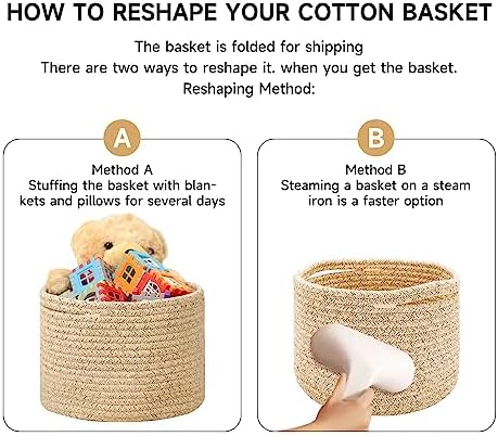 MiniArk Small Basket for Organizing | Cube Shelf Closet Storage Baskets | 9.7×9.7×7.1” | Woven Rope Gift Basket | Nursery | Round 3 Packs Gradient Brown