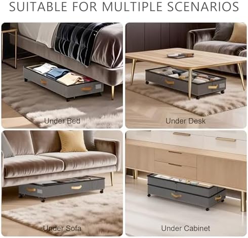 Under Bed Storage with Wheels 2-Pack, 75L XXL Under the Bed Storage Containers Large, 12" Tall Adjustable Storage for Underbed with Lids, Rolling for Clothes, Shoes, Blankets (4PCS-Grey)