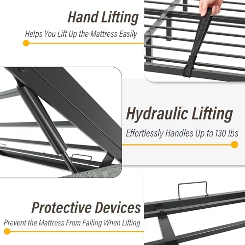 King Bed Frame with Hydraulic Gas Lift Up Storage, Linen Upholstered