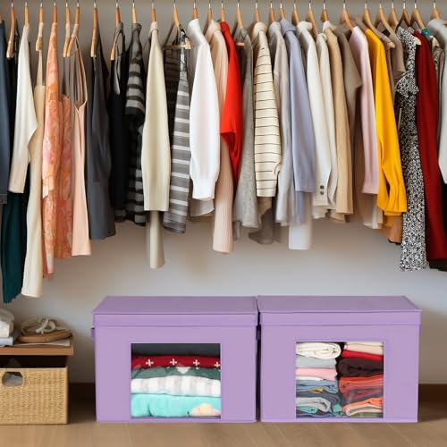 Univivi Fabric Storage Bins with Lids for Closet, 4 Pack, Purple
