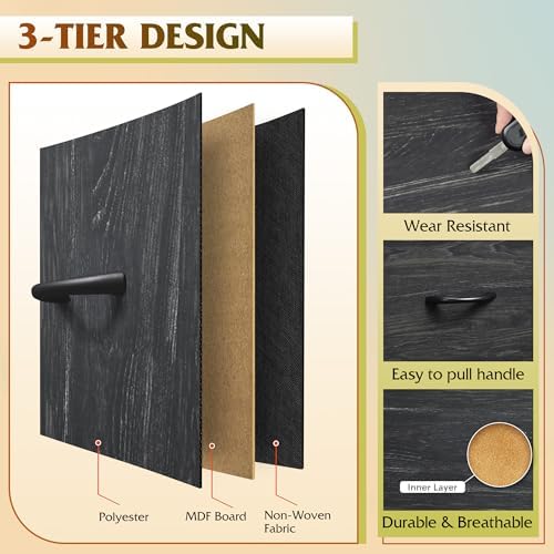 WLIVE Wide Dresser for Bedroom, 5 Drawer Chest of Drawers, Black Wood Grain
