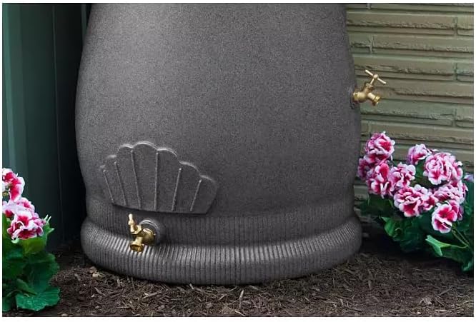 Rain Wizard Decorative Urn Rain Barrel, Durable polyethylene Resin, with Brass Spigot, Flat-Back Design,Perfect for Gardening Any Home (Dark Granite, 50 Gallon)