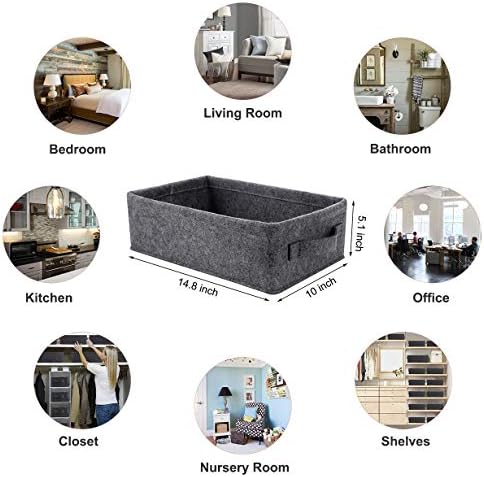 Small Basket Shallow Storage Baskets Felt Storage Basket Bin Long Narrow Basket for Towels Dog Cat Toys Office Supplies Dippers Baby Toys Storage Basket Light Gray