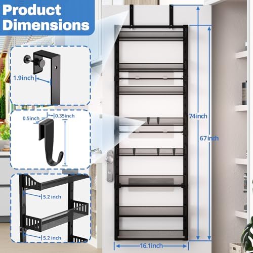 coobest 8-Tier Over the door Spice Rack Organizer, Large Heavy Duty Metal Wall Mount or Over The Door, 2 in 1 Rust-Proof Hanging Storage Shelf for Kitchen Pantry, Bathroom, Laundry Room, Closet