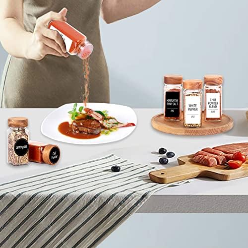 Churboro 36 Pack 4oz Glass Spice Jars with 547 Labels, Acacia Wood Lids