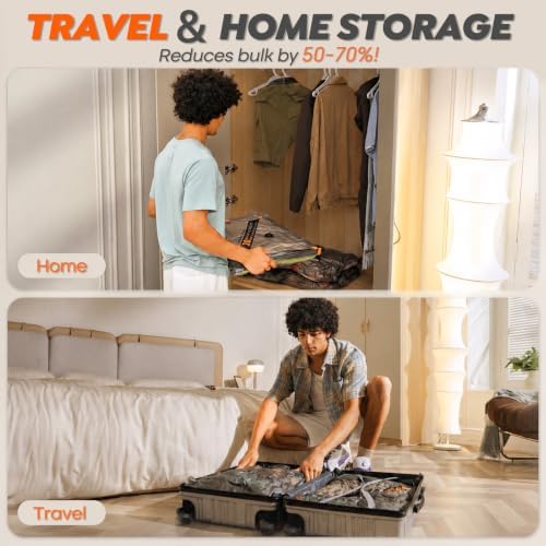 Rechargeable Wireless Pump Travel Storage Bags Set - 15 Pack Medium Size Vacuum Bags for Travel & Home, Space-Saving Compression Packing for Clothes, Blankets & Bedding