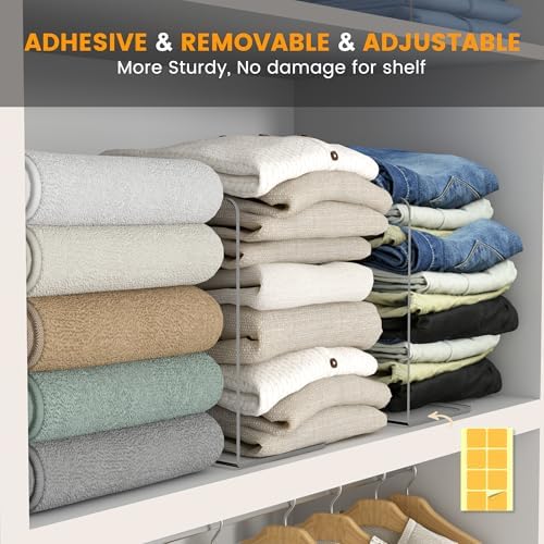 OKPOW Shelf Dividers for Closet Organization – Keep Sweaters & Purses Upright, Clear Acrylic Separators for Most Wood Shelves & Pantry, Damage-Free, Sturdy & Tall (10" x 12", 4 Pack)
