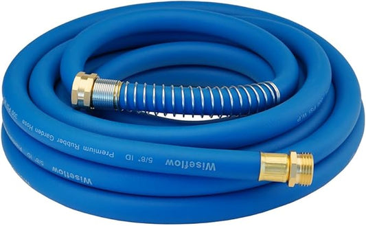 Wiseflow Garden Hose 25FT x 5/8", Heavy Duty Rubber Hose, Water Hose with Five Layered Braiding, Male Female Fittings, 1000PSI Burst, 300PSI Working for Yard, Car Wash, Pets (Blue)