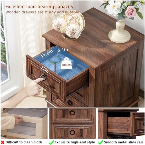 Joaxswe Farmhouse Nightstand Set 2, 18'' End Table | Sofa Bed Side Table with 3 Drawers, Brown Night Stand Cabinet for Organizer Bedroom Living Room