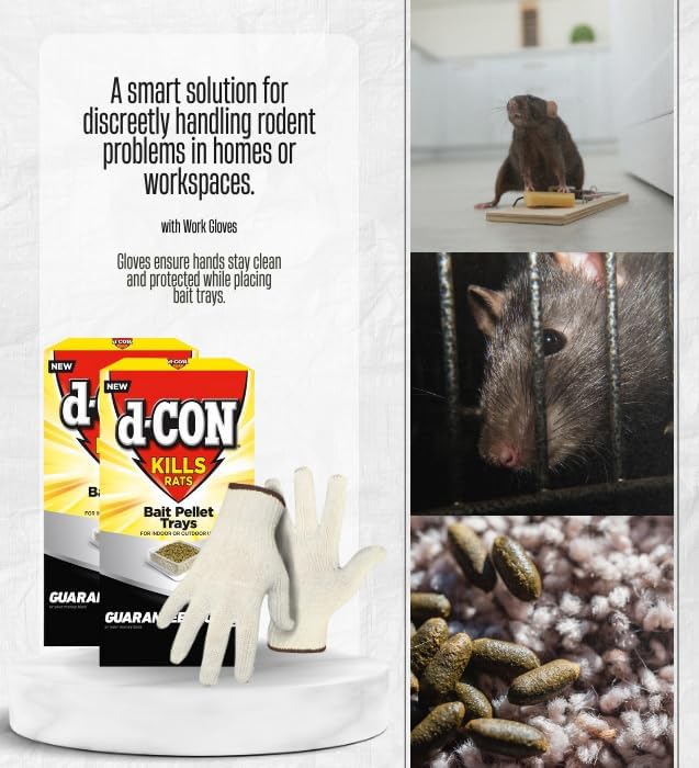2X d-CON Toxic Bait Tray Pellets for Mice and Rats 6 oz Bundle with Work Gloves – Helps Manage Indoor Rodent Activity in Targeted Areas with Safer Handling – Gift Set (3 Items).