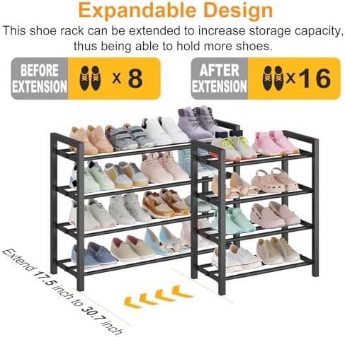 4-Tier Expandable Metal Shoe Rack for Closet & Entryway, Shoe Organizer