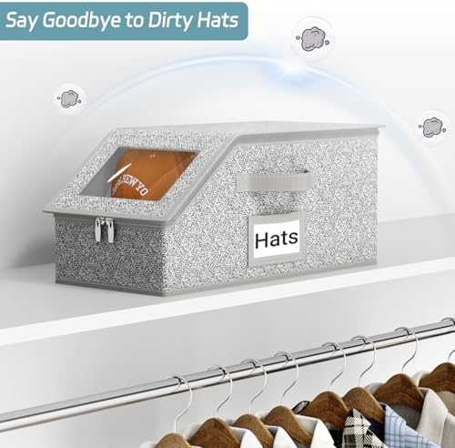 AOODA Stackable Hat Storage for Baseball Caps, Holds up to 12 Caps Hat Organizer for Closet, Sturdy Hat Boxes for Men with Cardboard, Grey