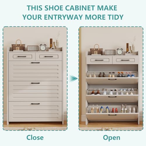 Shoe Cabinet for Entryway with 3 Large Flip Drawers and 2 Drawer