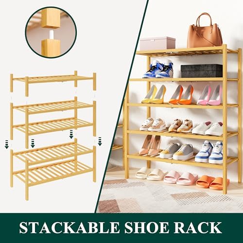 Smiry Bamboo Shoe Rack, 8 Vertical Slats, 4 Tier - 17.3" Wide, Natural