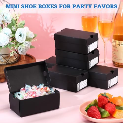 Fullhawl 30 Sets Mini Shoe Boxes for Party Favors with Label, Black