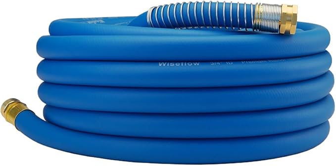 Wiseflow Garden Hose 50FT x 3/4", Heavy Duty Rubber Hose, Water Hose with Five Layered Braiding, Male Female Fittings, 1000PSI Burst, 300PSI Working for Yard, Car Wash, Pets (Blue)