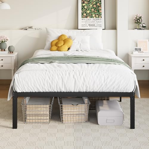 Allewie Twin XL Bed Frame, 14 inch Metal Beds with Storage Space, Black