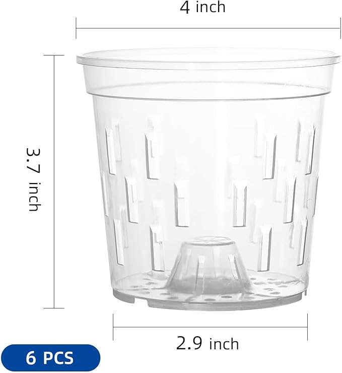 TRUEDAYS Orchid Pot – 6 Pack 4 Inch Clear Orchid Pots with Drainage Holes for Repotting – Ideal for Healthy Root Growth – Sturdy Plastic Plant Pot for Indoor & Outdoor Plants