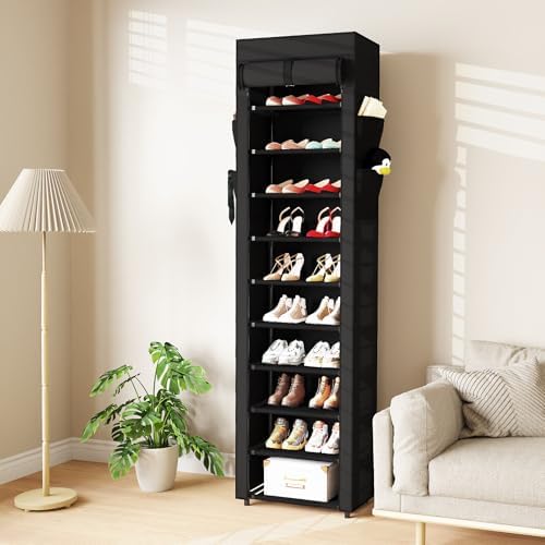 Shoe Rack with Cover, 10 Tier Tall Shoe Organizer for 18-22 Pairs of Shoes