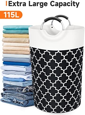 Large Laundry Basket, 115L Tall Collapsible Hamper with Handles, Black