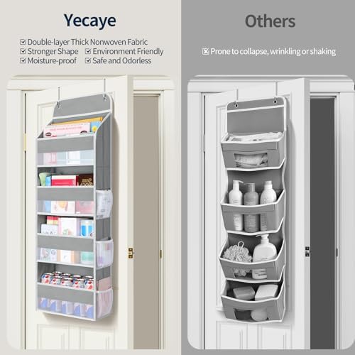 Yecaye Over The Door Organizer, Heavy Duty Hanging Organizers and Storage with 4 Large Capacity Pockets, Swing-Proof Behind The Door Storage for Bathroom Nursery Bedroom Dorm Closet, Grey,1Pc