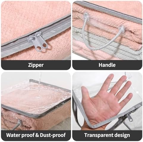 10 PCS Clear Zippered Storage Bags with Handles,Sweater Storage with Two-way Zipper,Foldable Closet Organizer Bed Sheet Organizer,Cube Plastic Organizer,Bag,Bin,for Clothes,Towel-GY