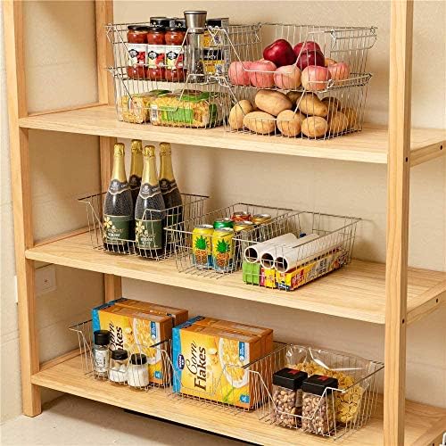 Stackable Wire Metal Baskets Storage Bins Fruit Vegetable Organization Pantry Cabinet Metal Bin for Kitchen Pantry Freezer Cabinet, Set of 6