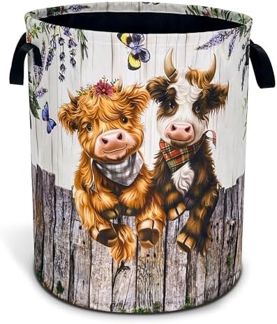 Cute Highland Cow Laundry Basket Foldable Oxford Cloth Hamper 18.9x16.5 In